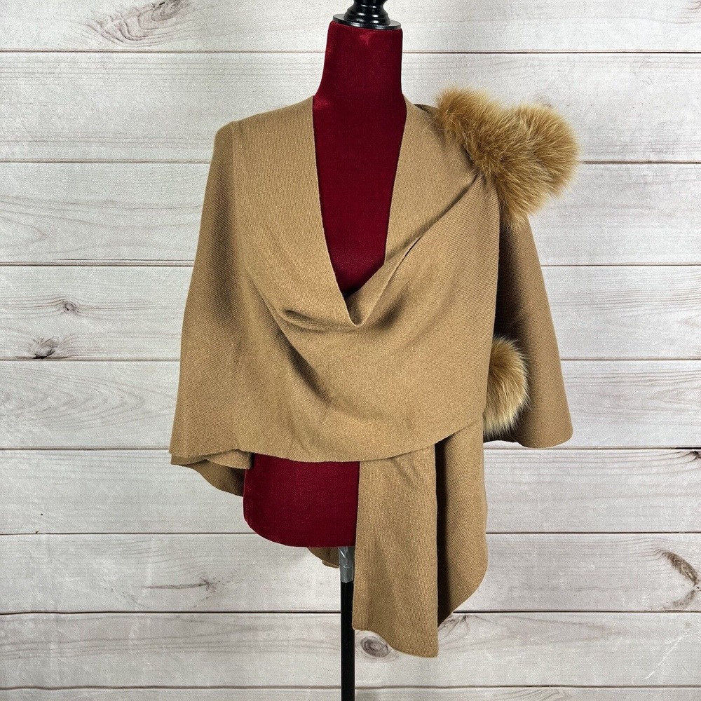 Mitchie's 100% Wool Knit Wrap Pull Through Loop Pom